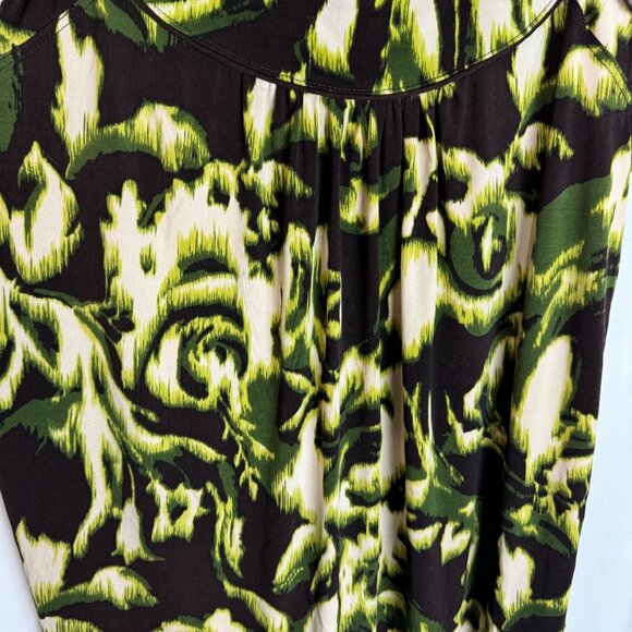 Y2K Witchy Grunge Whimsigoth Sz 1x Stretch Ruffled Sleeve Green Brown‎ Top - Picture 4 of 7